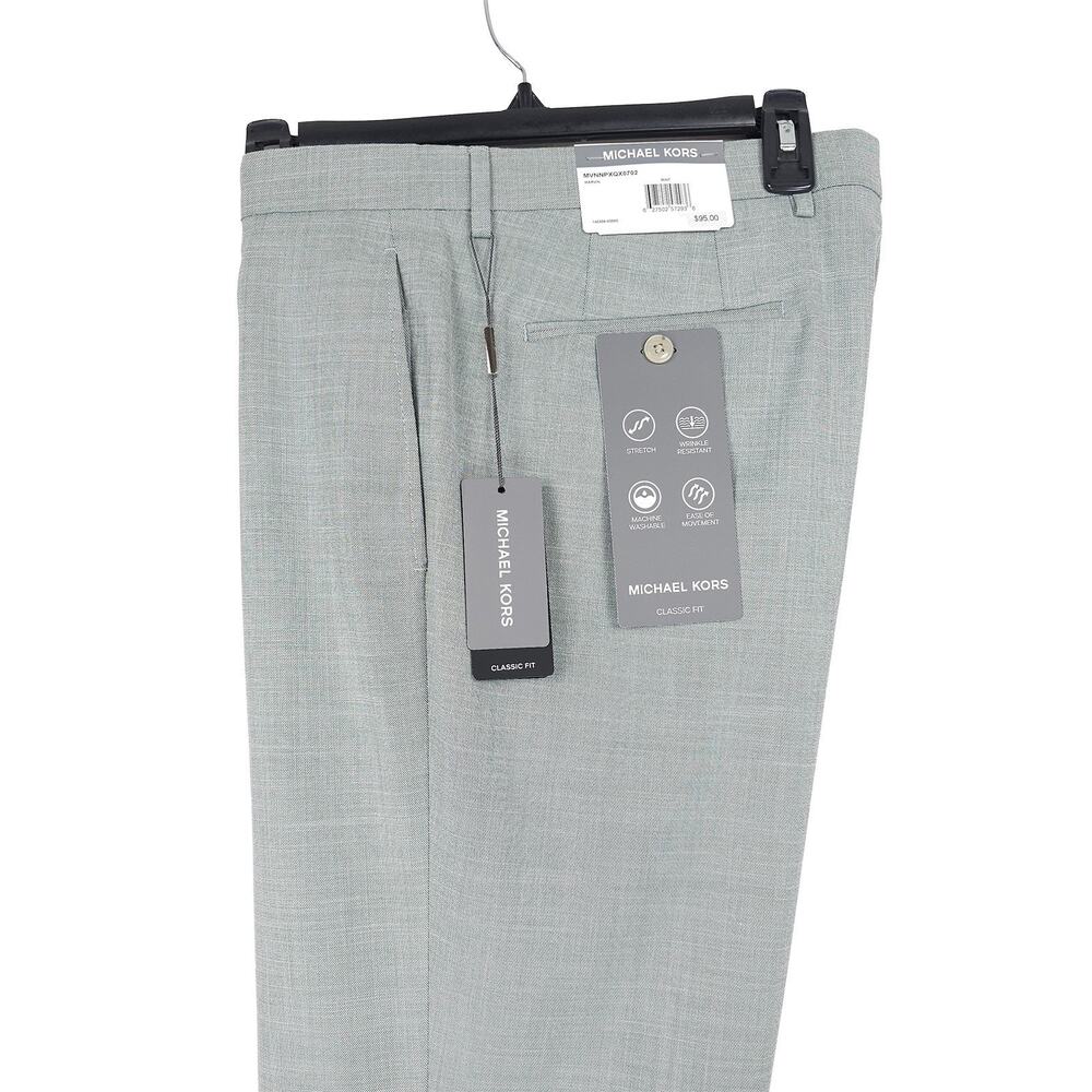 Michael Kors Mens Classic Fit Dress Pants 50x32 Mint Green Sharkskin Stretch NWT